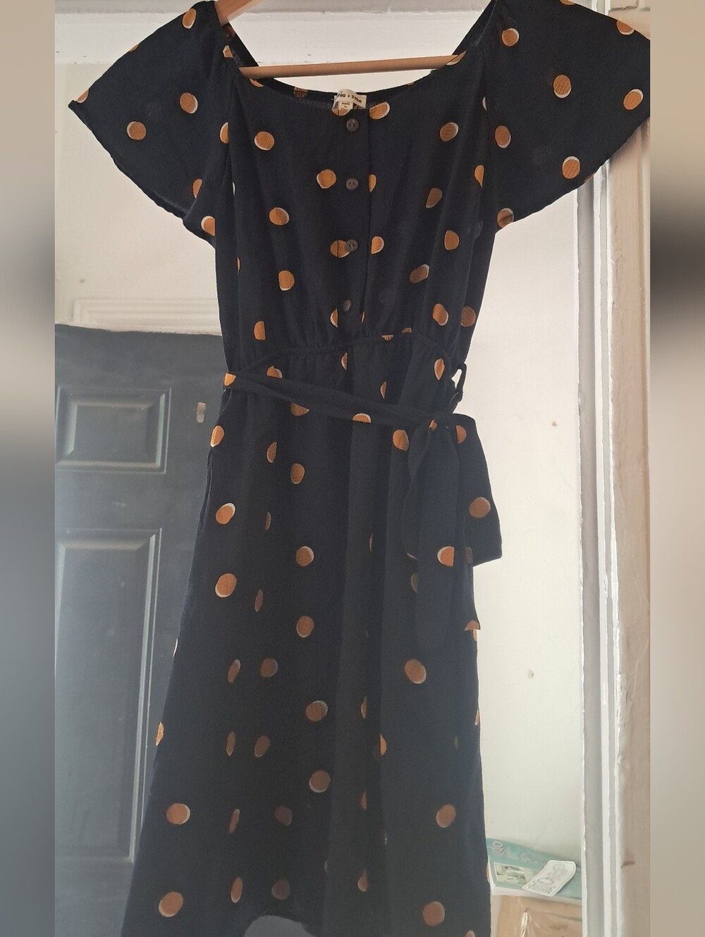 Sophia + Zeke Navy Blue Polkadot Dress